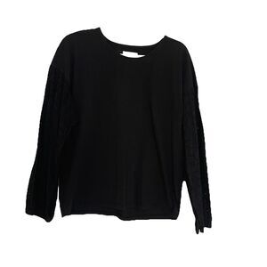 MADEWELL Top Women Large Black Eyelet-Long Sleeve Cotton Blend Shirt Lightweight